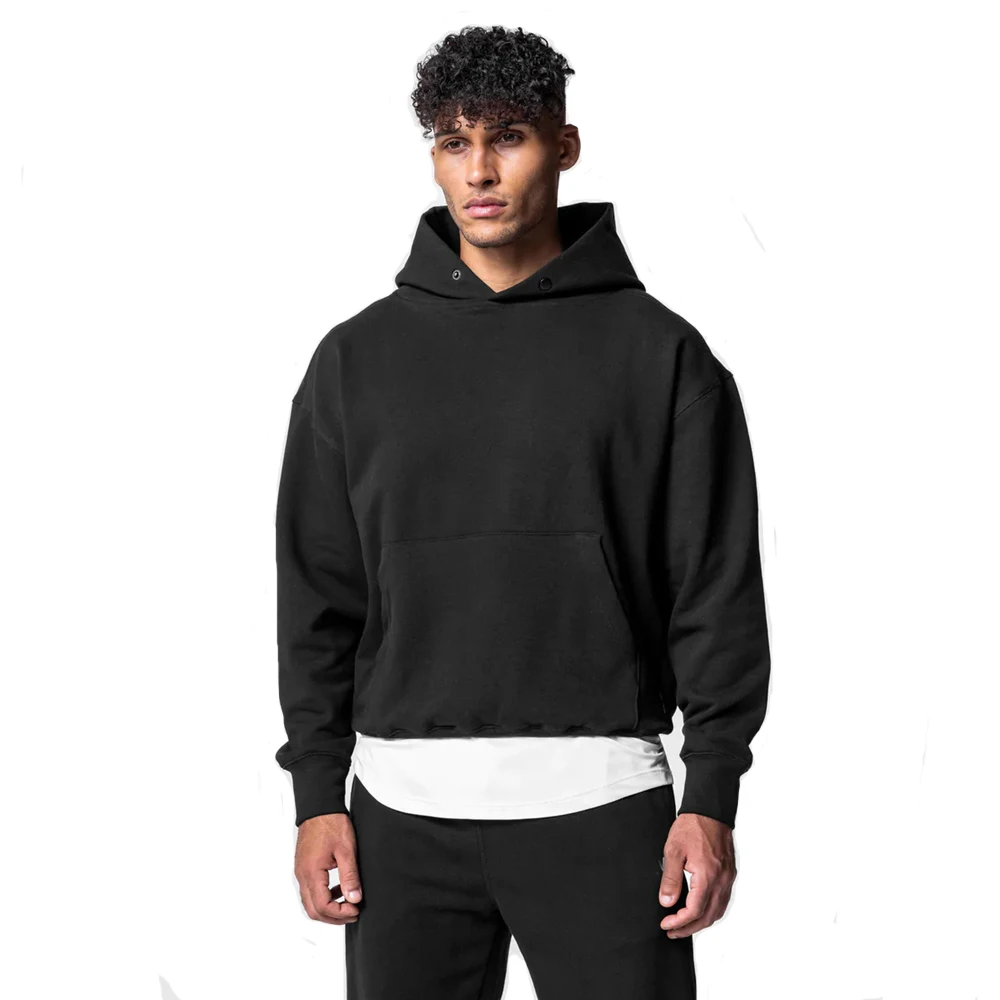 Mens Thick Cotton Hoodies Casual Running Bodybuilding Training Sweatshirts Pullover Solid Color Black Tops Jogger Streetwears