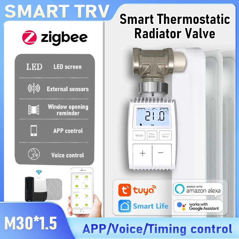 

Tuya Zigbee Smart TRV (Thermostatic Radiator Valve),Constant Temperature Control, APP Remote & Timer, Energy Saving