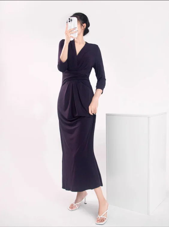 

Slim Fit Long Purple Dr PG DVF Wrap Dr A230 Evening Gown Women's Faion Spring Summer Sle KTV Ceremony
