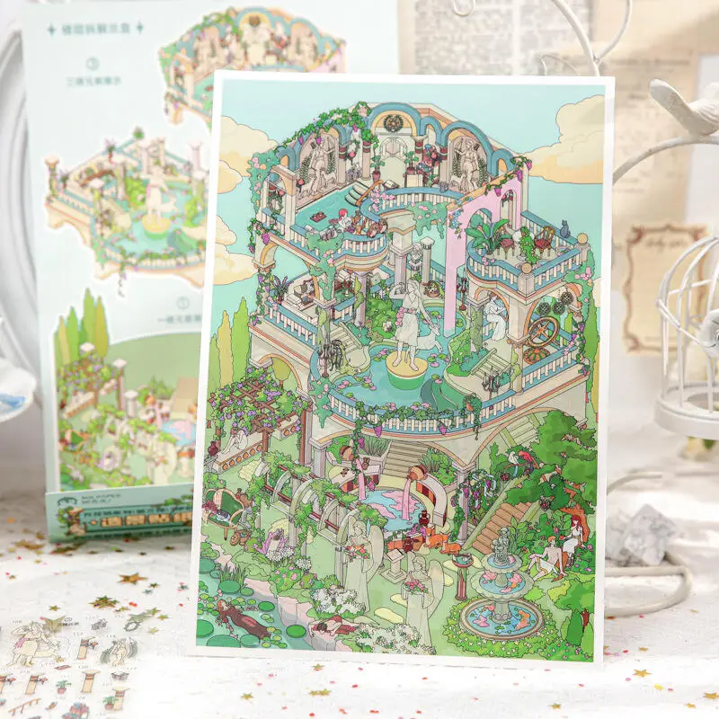 

Card Lover 4 Pcs [Eden Garden Series] 3D Large Landscape Stickers European Garden Theme For Journal Scrapbook Decorative