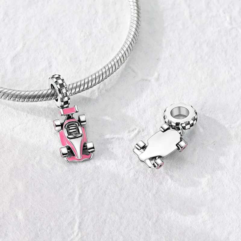 925 Sterling Silber Charms Perle CZ Zirkon Rosa Kart Anhänger DIY Schmuck Geschenk für Frauen – Detail 2