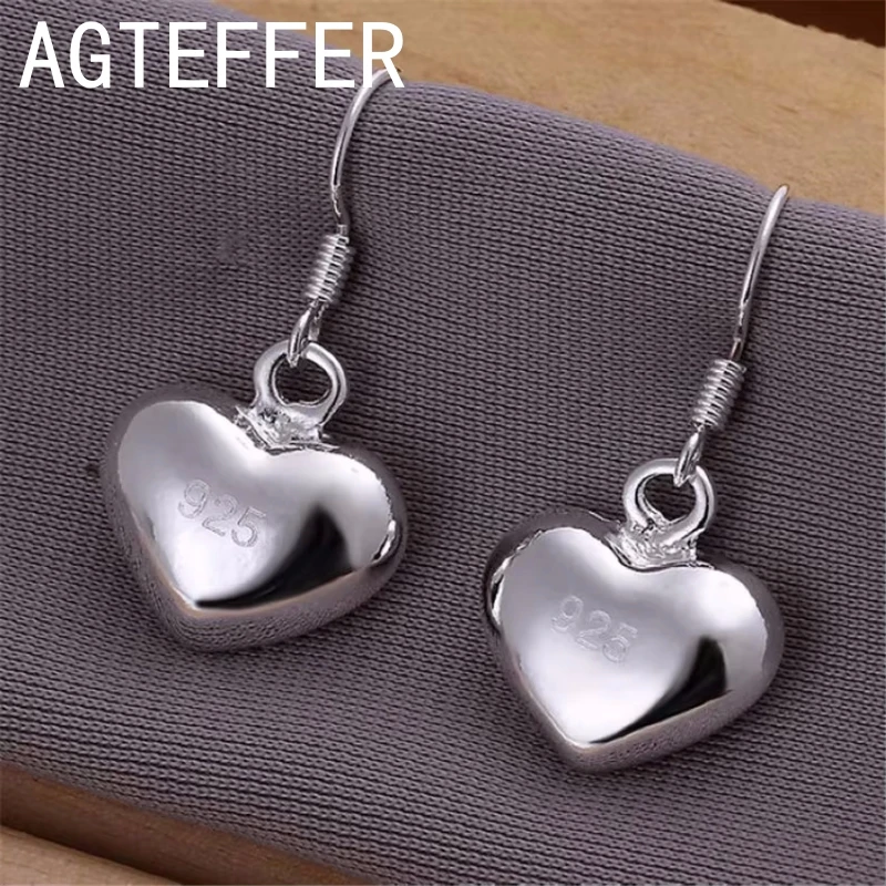 

925 Sterling Silver Luxury 27MM Glossy Heart Drop Earrings For Women Fashion Engagement Jewelry Accessories Girlfriend Gifts