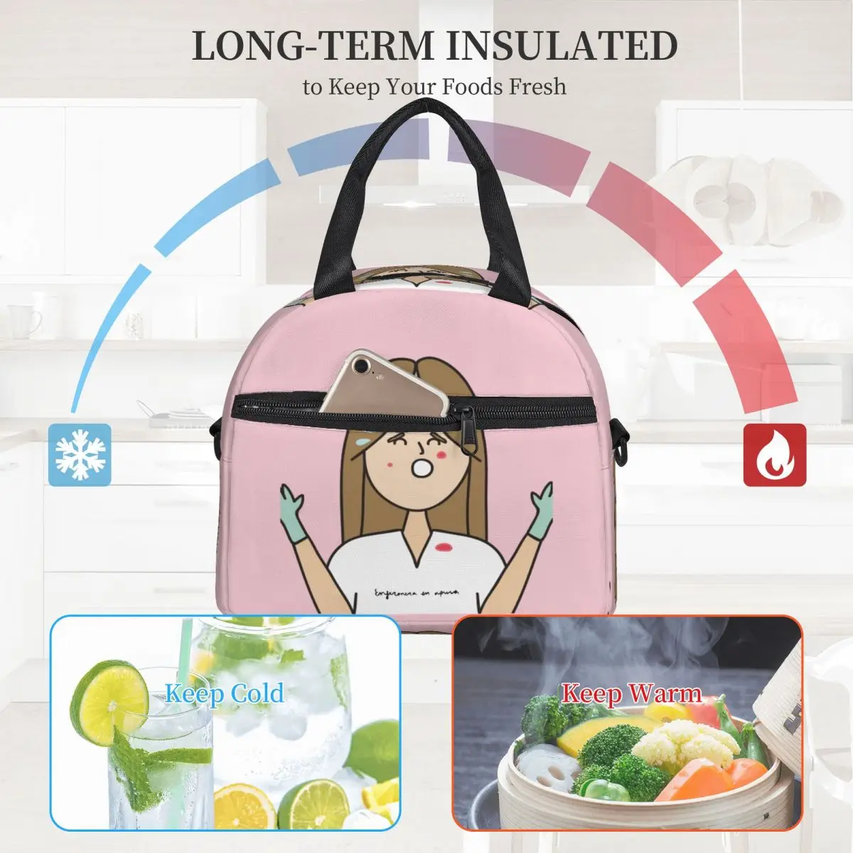 Enfermera En Apuros Insulated Lunch Bag With Adjustable Shoulder Strap Food Container Large Thermal Cooler Lunch Box