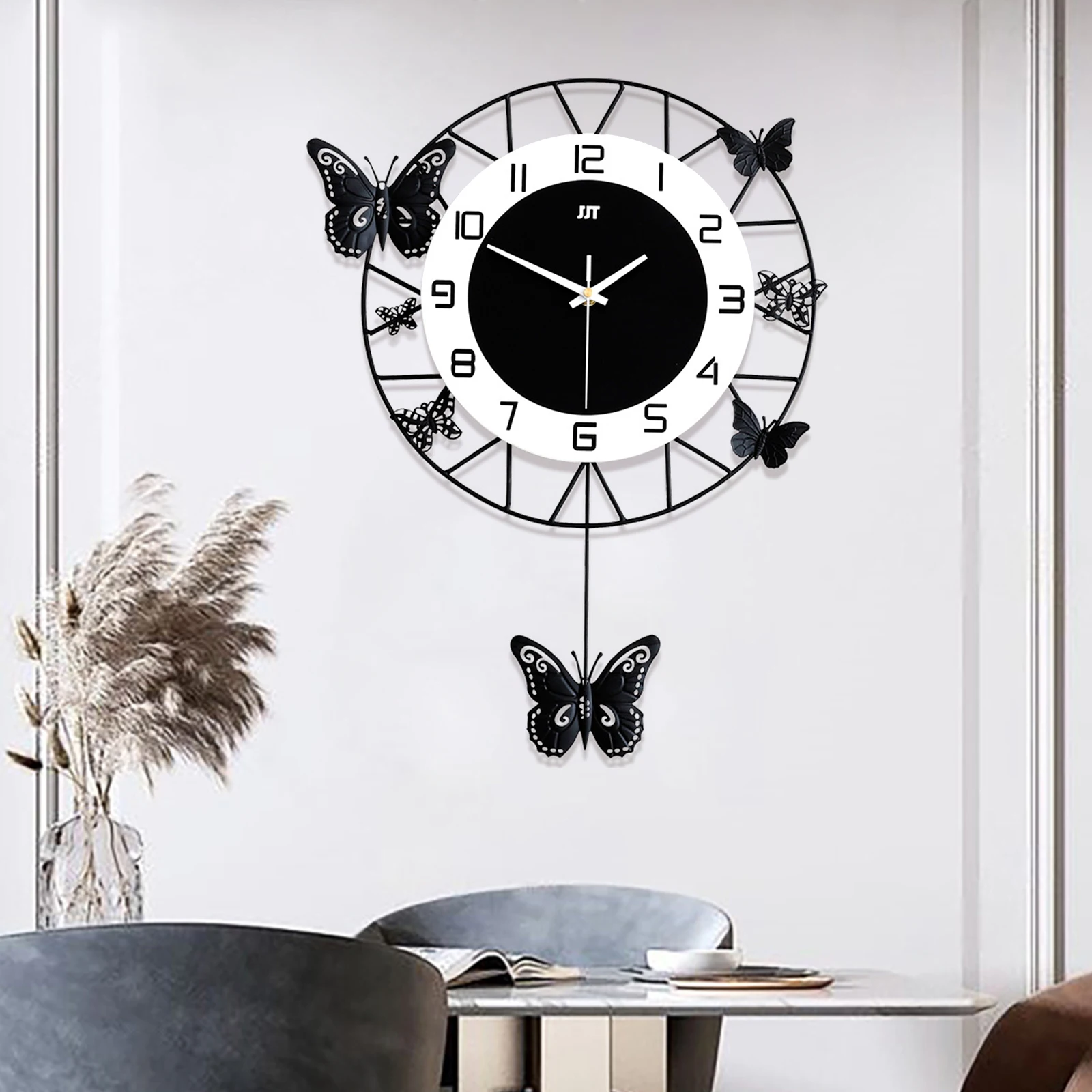 Butterfly Silent Wall Clock, Pendulum Non Ticking Wall Clocks for Home Nursery Living Room Bedroom Kitchen