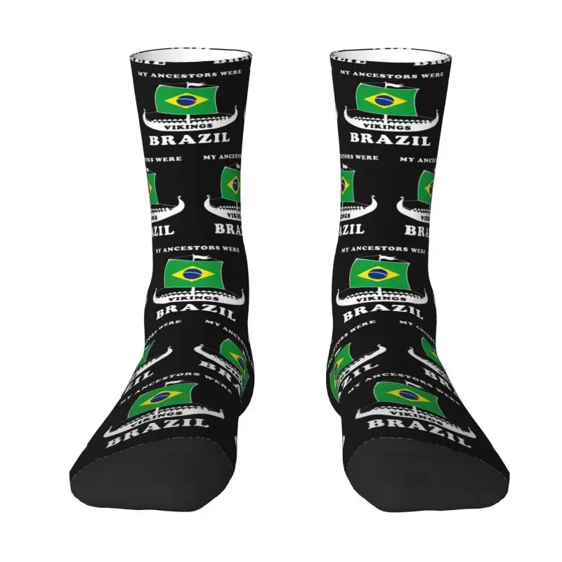 Kawaii Men's My Ancestors Were Vikings Brazil Dress Socks Hip Hop Warm Breathable 3D Print Brazilian Proud Crazy Crew Socks