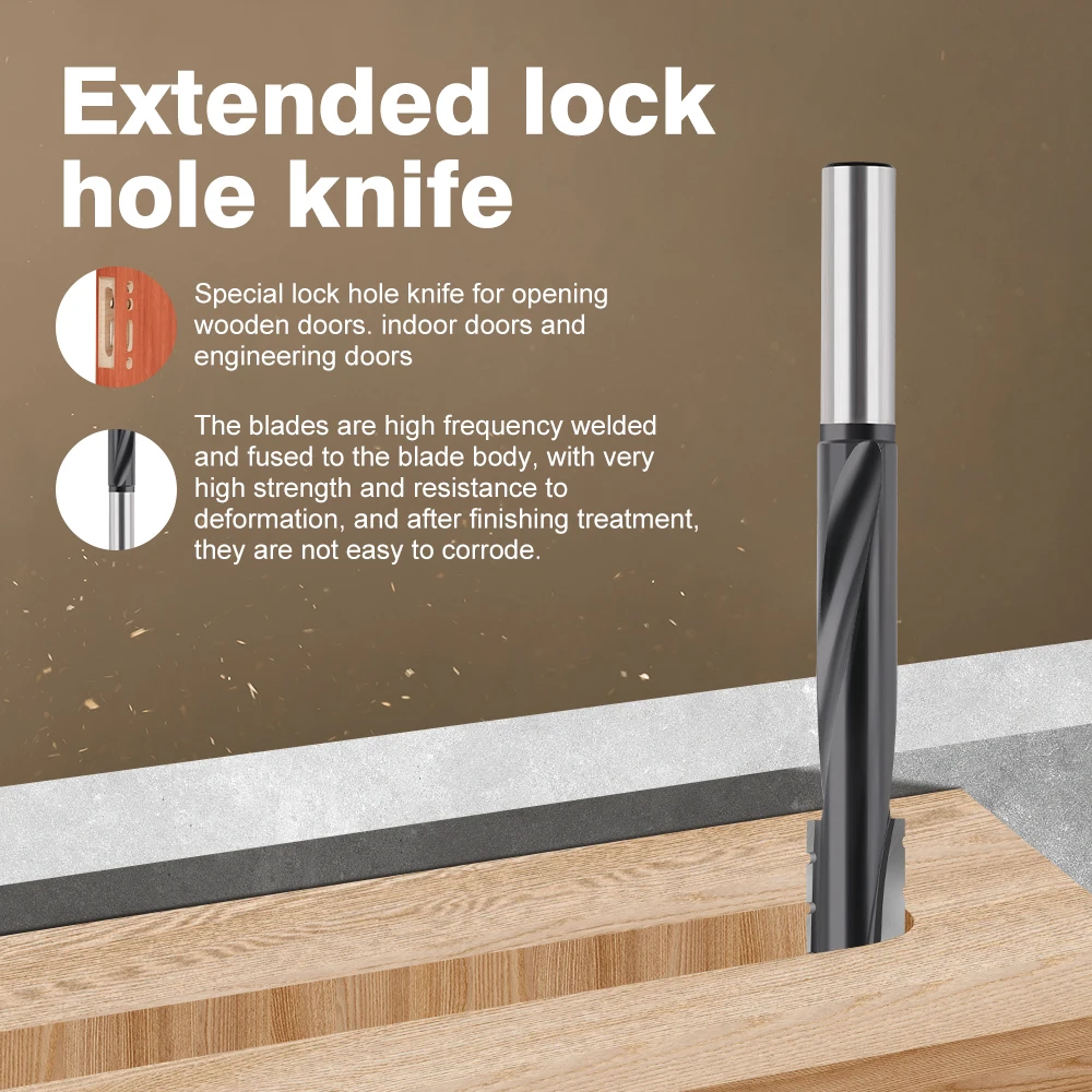 XCAN Cleaning Bottom Router Bit 8mm 12mm Shank Tungsten Milling Cutter For Wood Bit Extended Lock Hole Knife End Mill