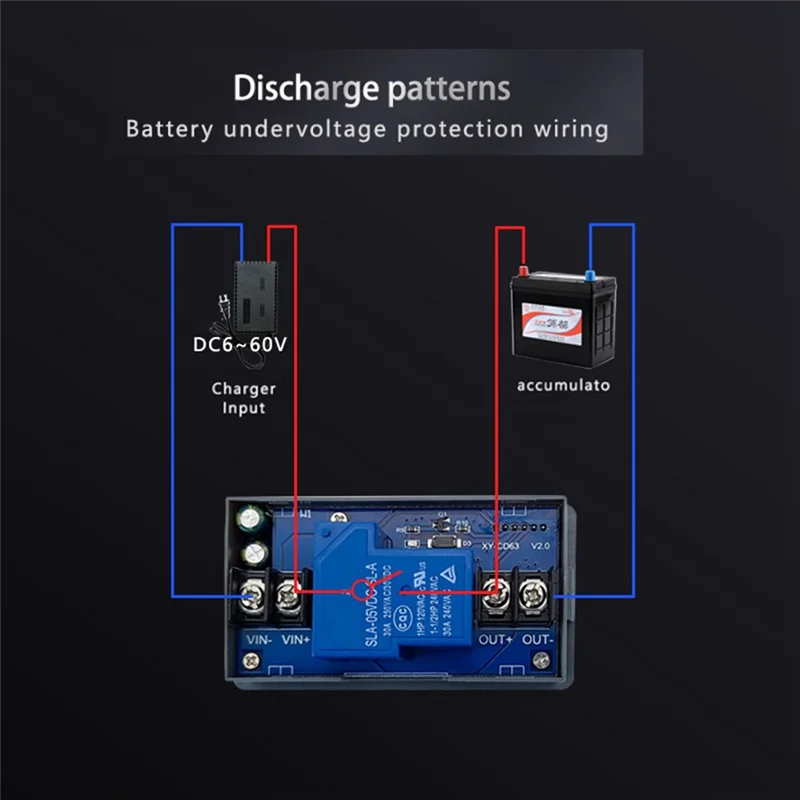 XY-CD63 CD63 30A Módulo de control de carga de batería Protector de batería de apagado completo Protección de voltaje CC