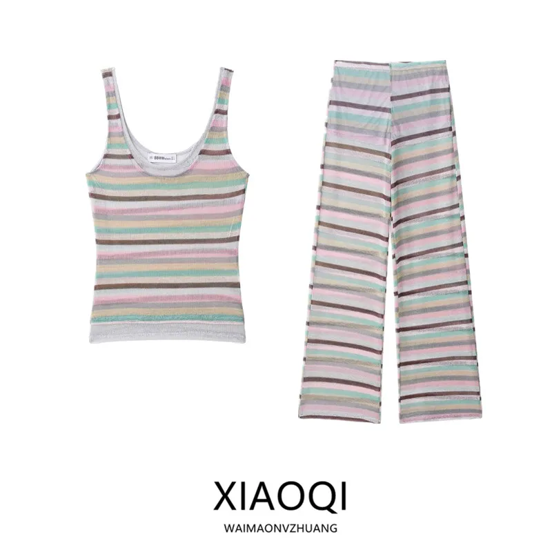 Fall 2025 New Women's Faion Metal Color Line Pattern Top mid Waist Long Pants Two Piece Set Adult European Sle Autumn Wear