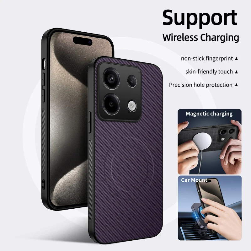 

For Redmi 13 13C 13X 14C Note 14 13 Pro Plus Carbon Fiber Texture Phone Case Magnetic Wireless Charging Silicone Soft Back Cover
