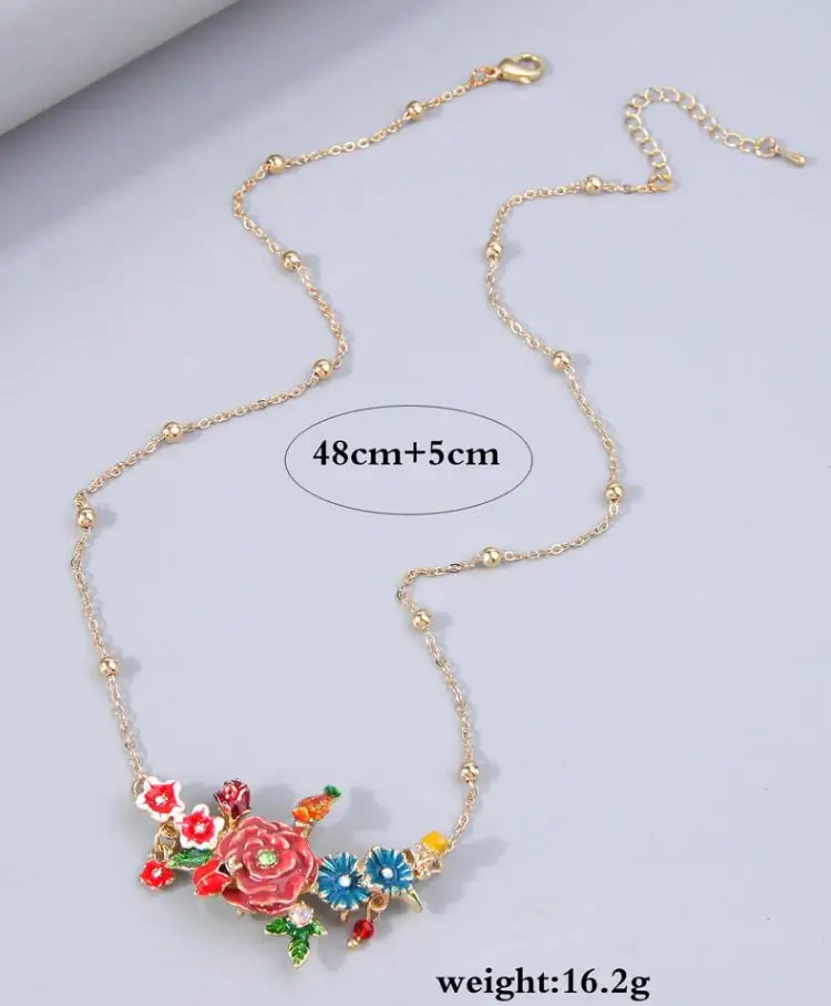 New Boho Collier Femme Fashion Necklace for Women Short Design Enamel Flower Choker Statement Jewelry Gift