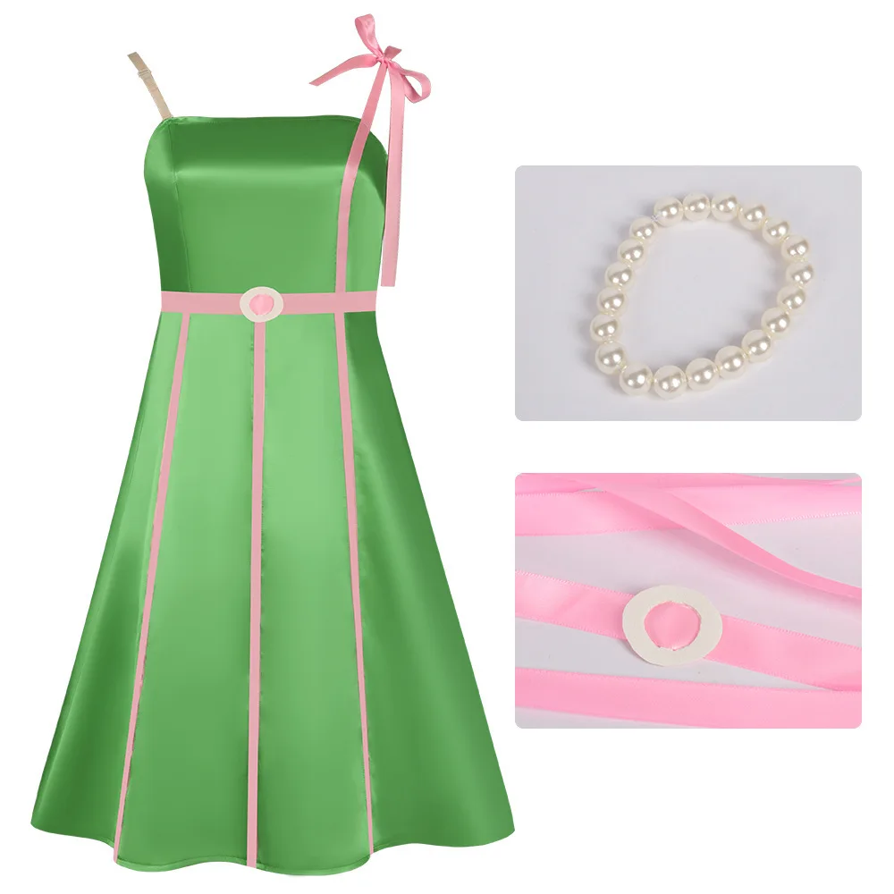 Vestido verde de princesa de película para mujer y niña, traje de Cosplay para fiesta de Halloween, ropa diaria, uniforme de verano