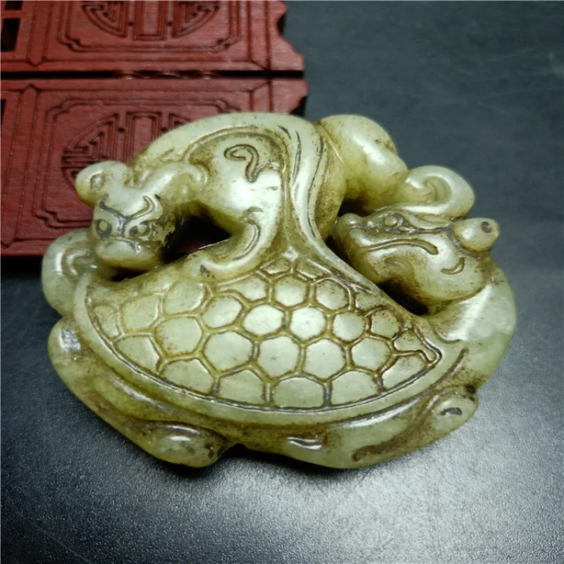 Antique Crafts Xiuyu Hollow Dragon Turtle Brand Double-Sided Carving Xuanwu Ancient Style Hanfu Waist Pendant Pendant