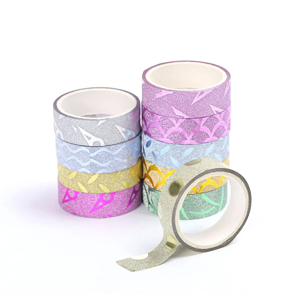 

10 Pcs Decorative Tape Glue Adhesive for Crafts Washi Glitter Paper Colorful Masking Fluorescent Tapes Cute