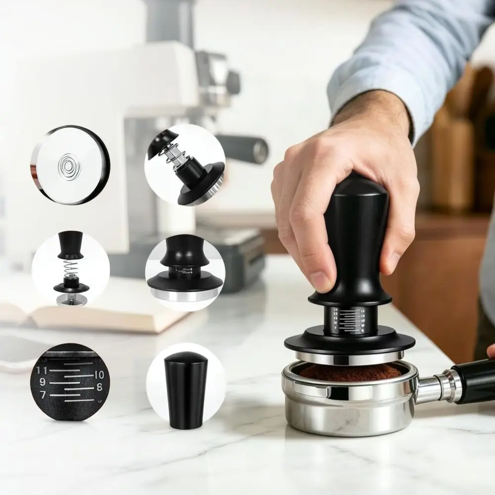 Espresso Tool Set Sapele Wooden Organizer Coffee Distributor Spring Tamper WDT Needle Tool Dosing Funnel Barista Brewing Station