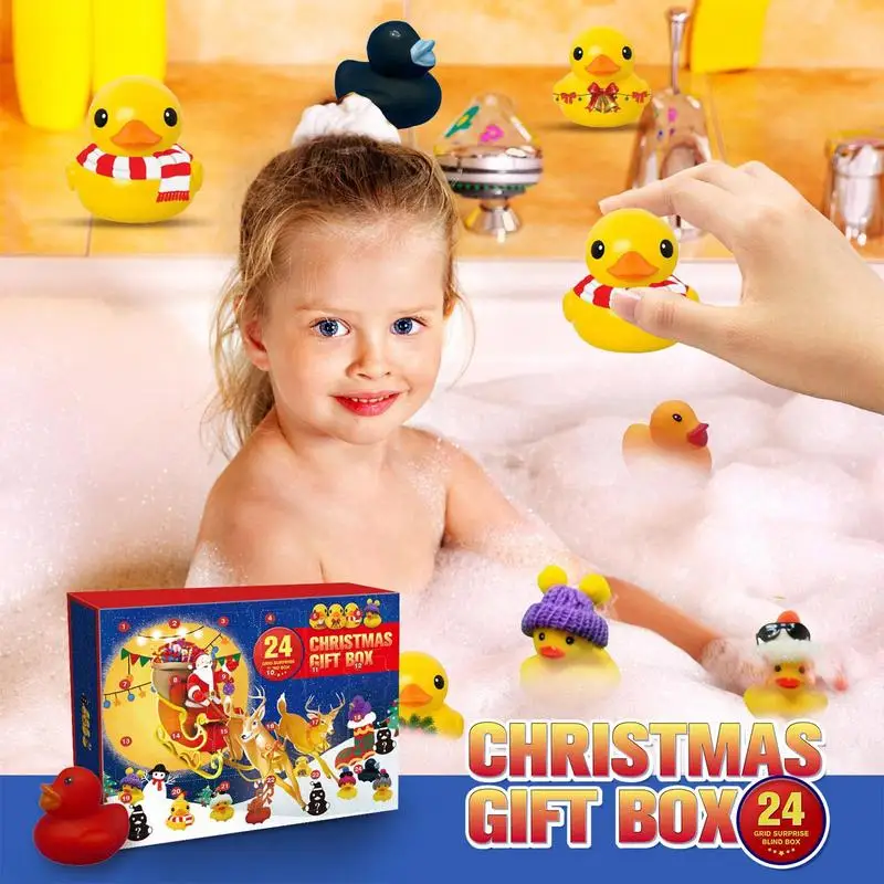 Calendrier de l'avent en caoutchouc DLIGHTAVER pour enfants, ensemble de canard en caoutchouc mignon, calendrier de compte à rebours de Noël, jouets de bain pour bébé, cadeaux différents, 24 pièces