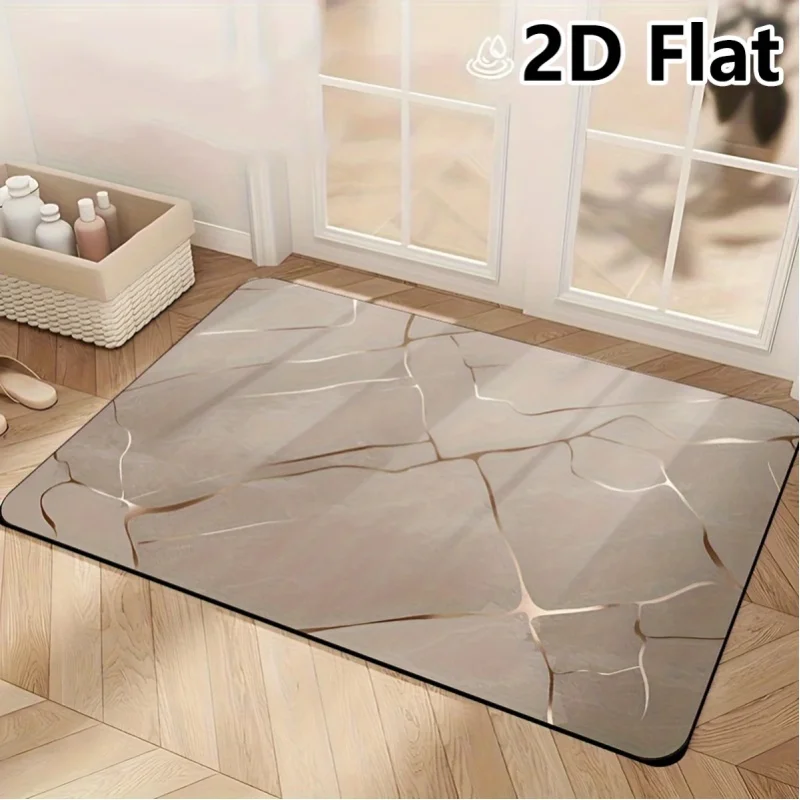 Quadratischer Badteppich aus Diatomeenerde, saugfähige Badezimmer-Bodenmatte mit rutschfester Gummirückseite, wasserabsorbierendes Design für Toilette, Tür und Eingangsbereich