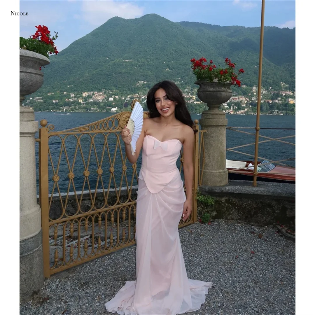 

Nicole Custom Made Luxurious Women's Evening Dresses Woman Elegant Off-shoulder Wedding Evening Dress 2025 Fish Tail Pink Prom