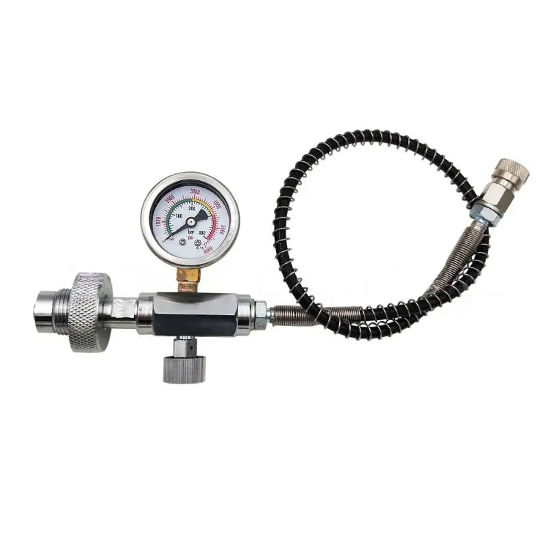 Katup Adaptor Stasiun Pengisian dengan Sambungan DIN G5/8; Untuk Penggunaan Menyelam Udara, 6000 psi/400bar HPA, Baja Tahan Karat dan Selang 50cm Terpasang