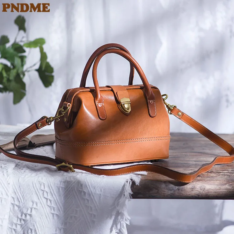 

PNDME Luxury Designer Genuine Leather Ladies Doctor Bag Weekend Daily Party Women's Real Cowhide Cute Small Handbag Shoulder Bag