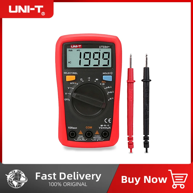 UNI-T  UT33A+ UT33B+ UT33C+ UT33D+ Palm Size Multimeter CAT II 600V LCD display test lead hanging groove Ergonomic design