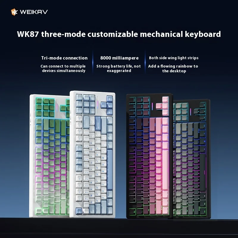 

Weika Wk87 Трехрежимная механическая клавиатура Прокладка Структура Настройка Проводная Беспроводная Bluetooth Офисная киберспортивная игра