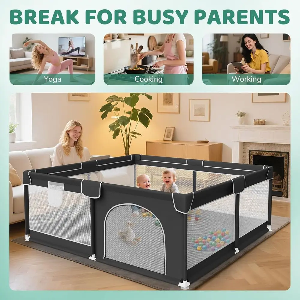 روضة أطفال كبيرة جدًا مقاس 64 × 64 - داخلية/خارجية مع شبكة مسامية وباب بسحاب، أسود