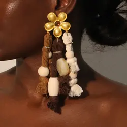 Statement Flower&Ropes Beads Dangle Earrings Exaggerated Earrings Handmade For Women Wedding Party Jewelry
