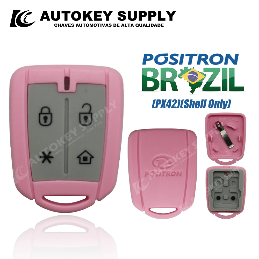 AutokeySupply AKBPS102 / AKBPS134  (PX42) Shell Only Burglar Alarm 4 Button Control With Battery Clip For Brazil Positron Flex