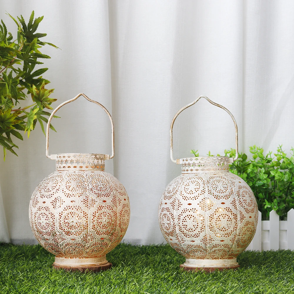 2PCs Metal Table Lamp Battery Powered Lamp Moroccan Decorative Lamps White Cordless Lamp Tabletop Indoor Outdoor Living Room