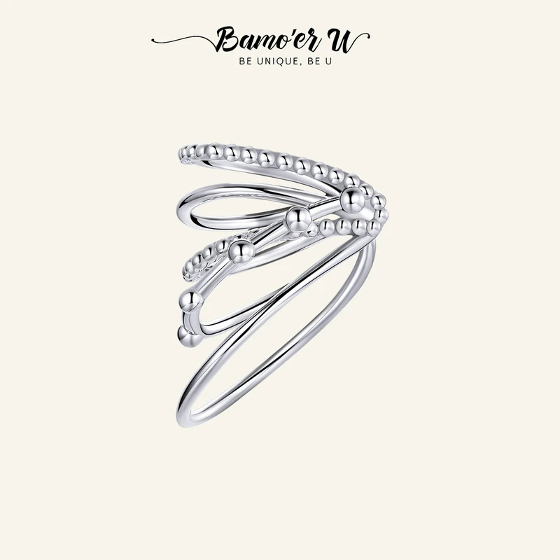 BAMOER U Top Jewelry 1PC 925 Sterling Silver Multi Layer Round Circle Chain Ear Clip for Women Wedding Party Earrings Gift