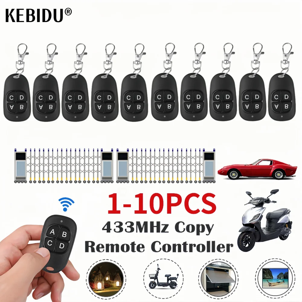 1-10PCS 4CH Remote Control 433MHz Car Key Garage Door Gate Opener Remote Control Clone Cloning Code 4-Button Transmitter