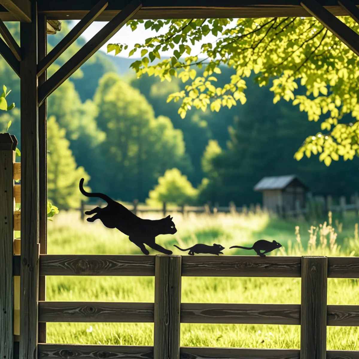 

Vintage Iron Cat Chasing Mouse - 3-Piece Halloween Yard Decor, Weatherproof for Garden‌