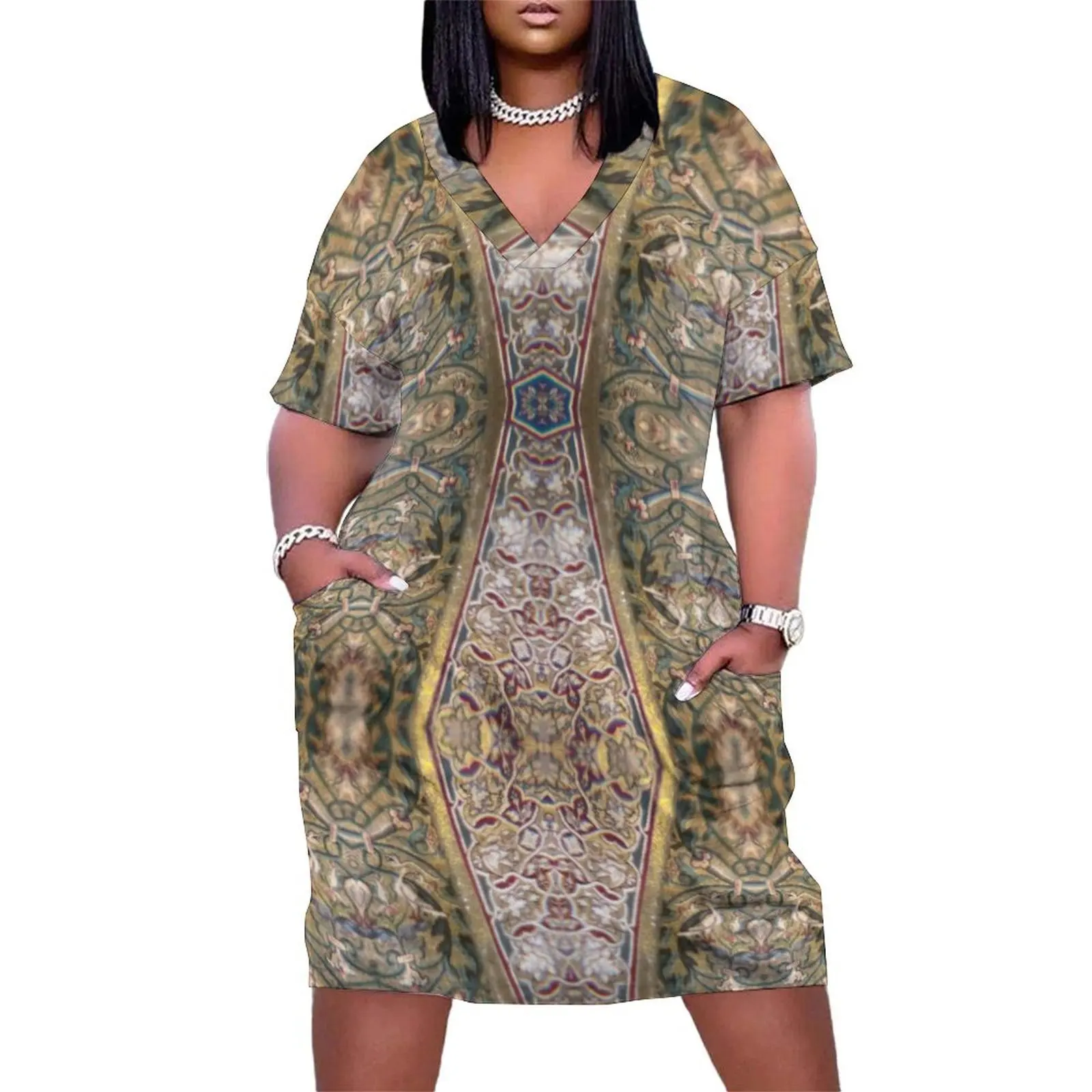 

Byzantine Basilica Gilded Ceiling - Original Photo - Venice Italy - Large Scale Version Loose Pocket Dress