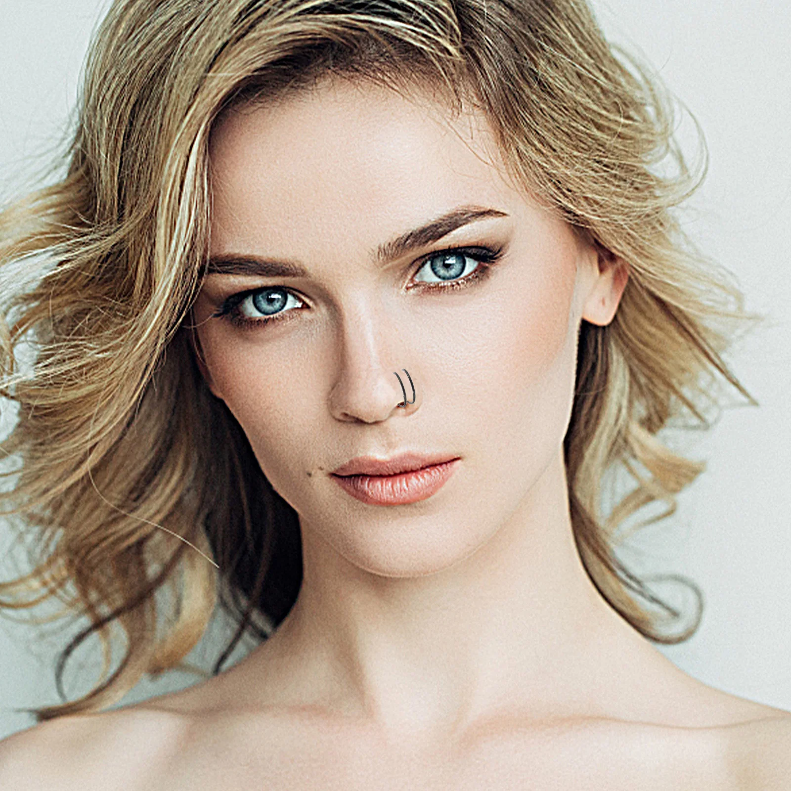 

6pcs Spiral Ring Hoops Stainless Steel Fake Nose Rings For Women Double Hoops Fashion Nose Jewelry Rust Resistant Hypoallergenic