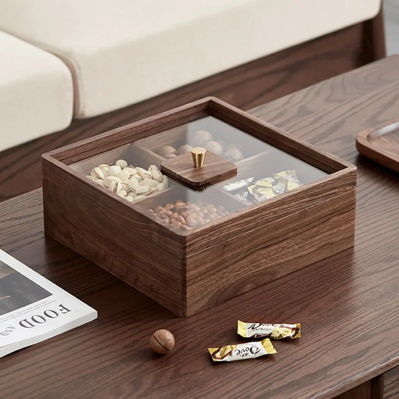 Imagem -02 - Premium Light Luxury Walnut Snack Caixa de Armazenamento Vedação Forte Design Transparente Grande Capacidade para Casa e Casamentos