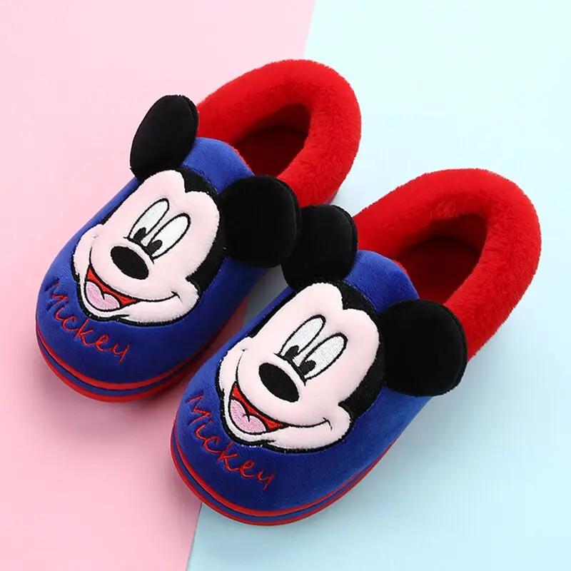 Disney Children\'s Slippers Winter Cartoon Boys Girls Mickey Minnie Non-slip Indoor Home Shoes Children Baby Cotton Size 15-21cm