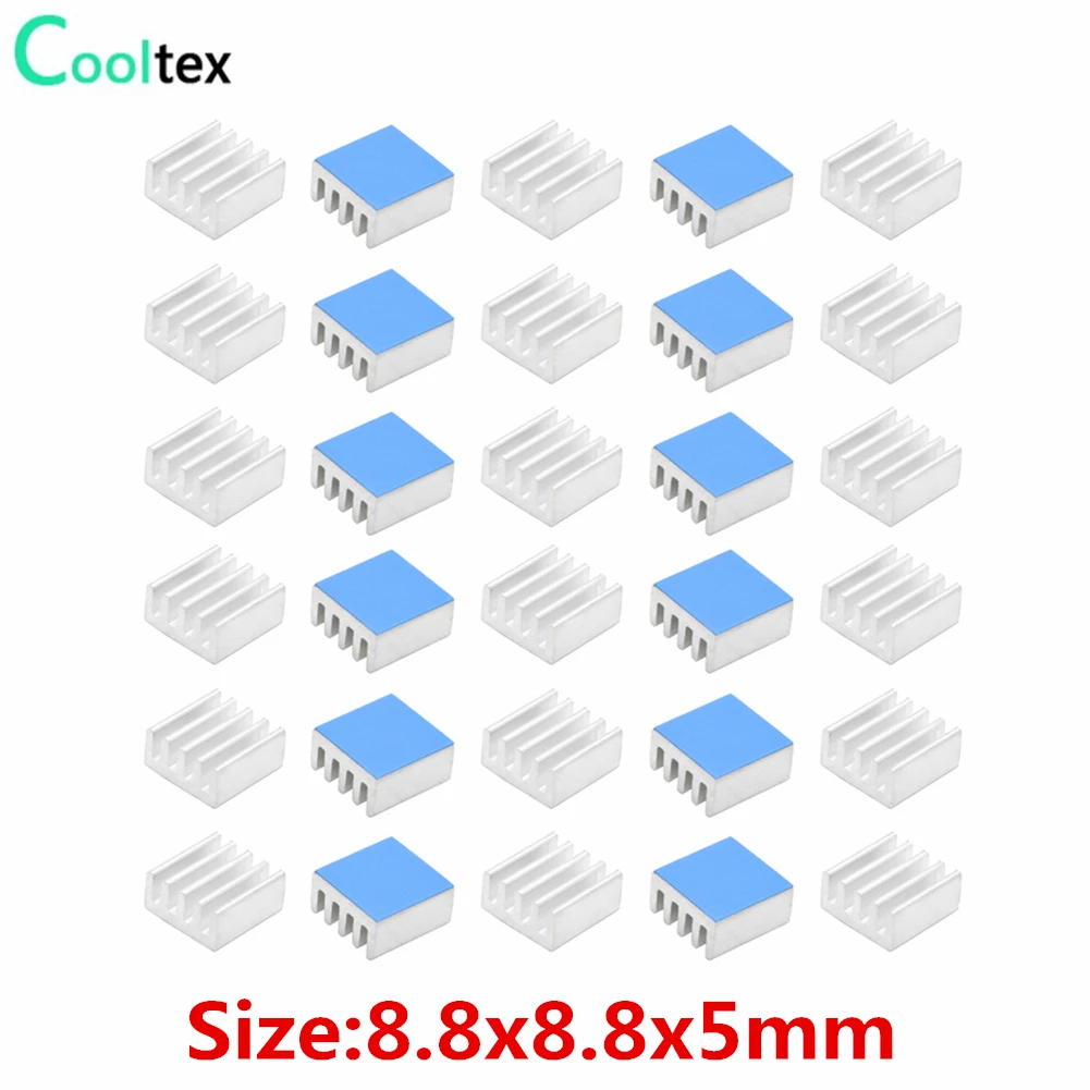 30pcs 8.8x8.8x5mm Aluminum Heatsink Radiator Cooling Cooler heat sink For Electronic Chip IC With Thermal Conductive Tape