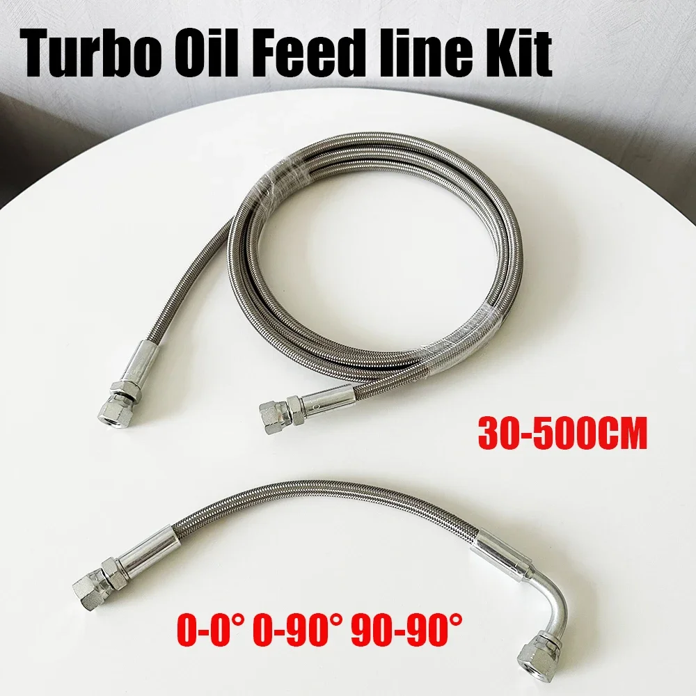 Turbo Feed Line Stainless Steel BraidedAN4 0-90°Straight Hose End Remote Oil Drain Return Line Flexible and Leakproof 30-500CM