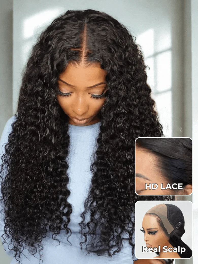

Парик из 100% натуральных волос 13x6 HD Glueless Water Wave Wear And Go, 250% Deep Wave Curly Lace Front, для женщин, на распродаже.