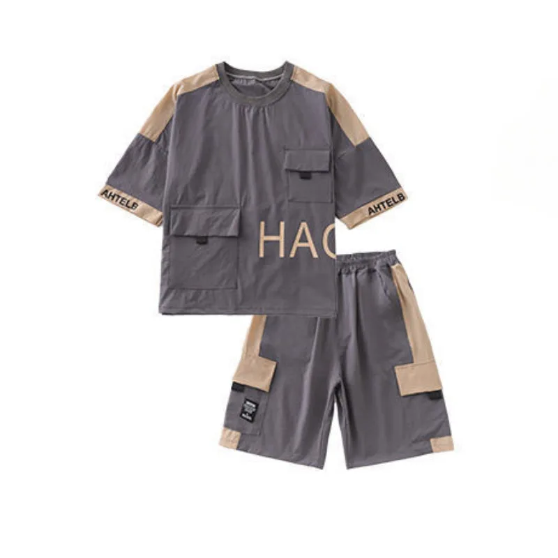 Summer Teenage Boy Short Sleeve Clothes Set Children Letter Print Top and Bottom 2 Pieces Suit Kid T-shirts Shorts Tracksuit