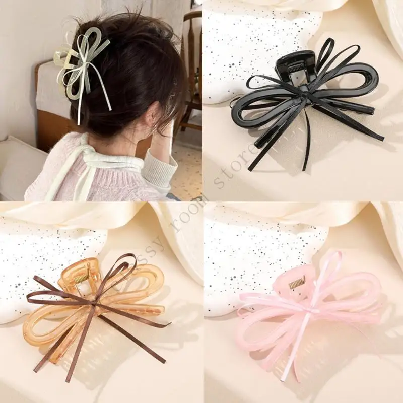 

New Korean Ribbon Bowknot Hair Claw Clip Acrylic Big Bow Grab Clip French Disc Back Head Hairpin Hair Accessory