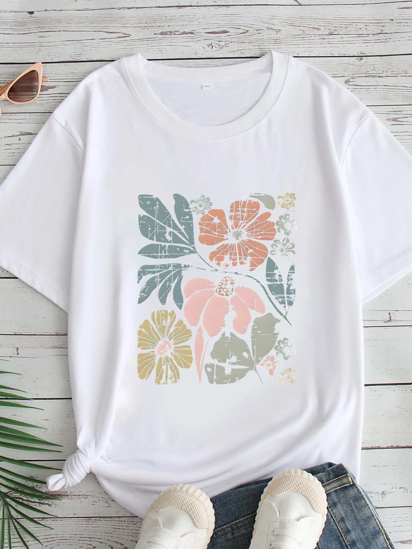 

Women's Large Size Printed round Neck Short Sleeve T-shirt 1-7XL Comfortable Casual Top in European Style
