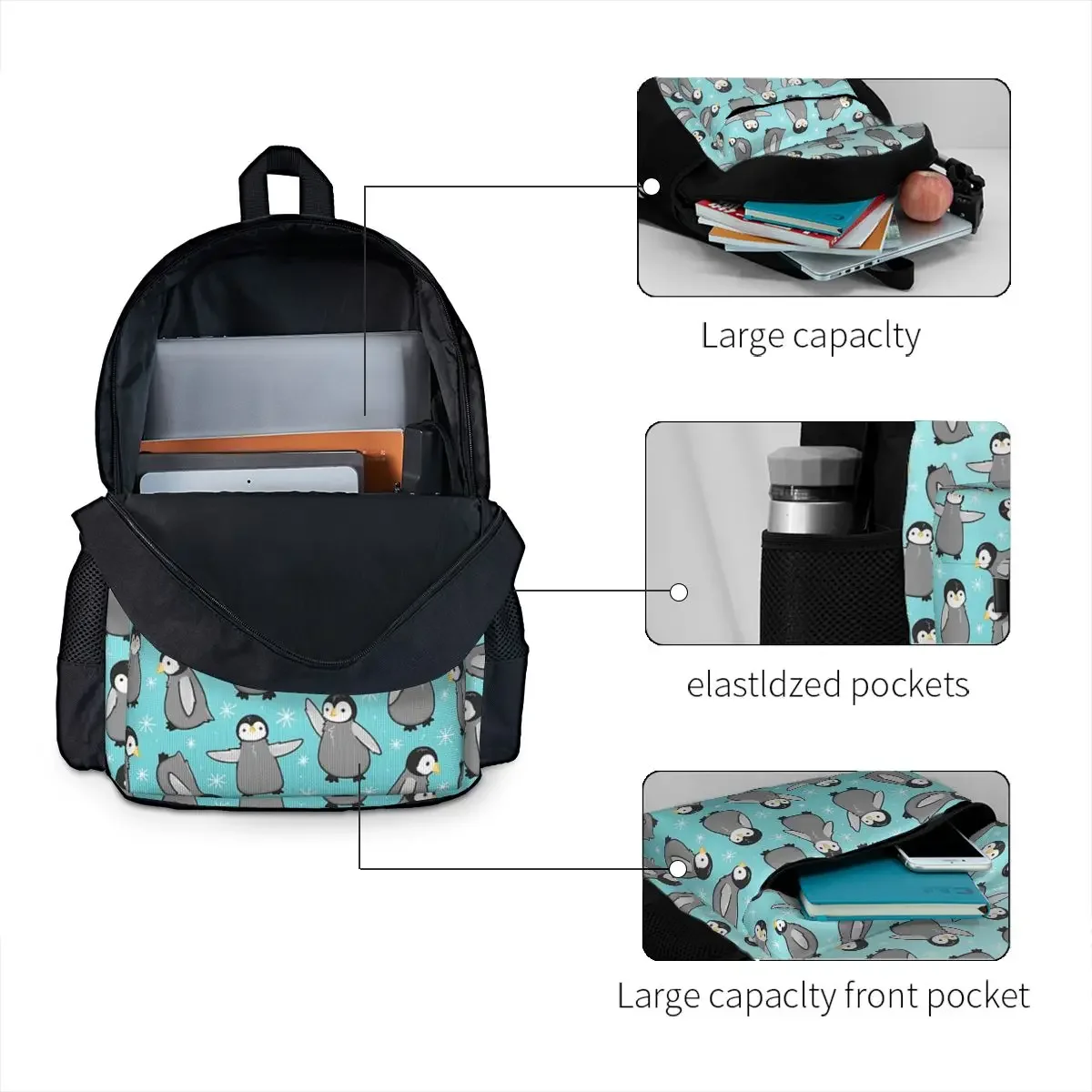 Pinguim pintinhos mochilas meninos meninas bookbag estudantes sacos de escola dos desenhos animados crianças mochila de viagem bolsa de ombro