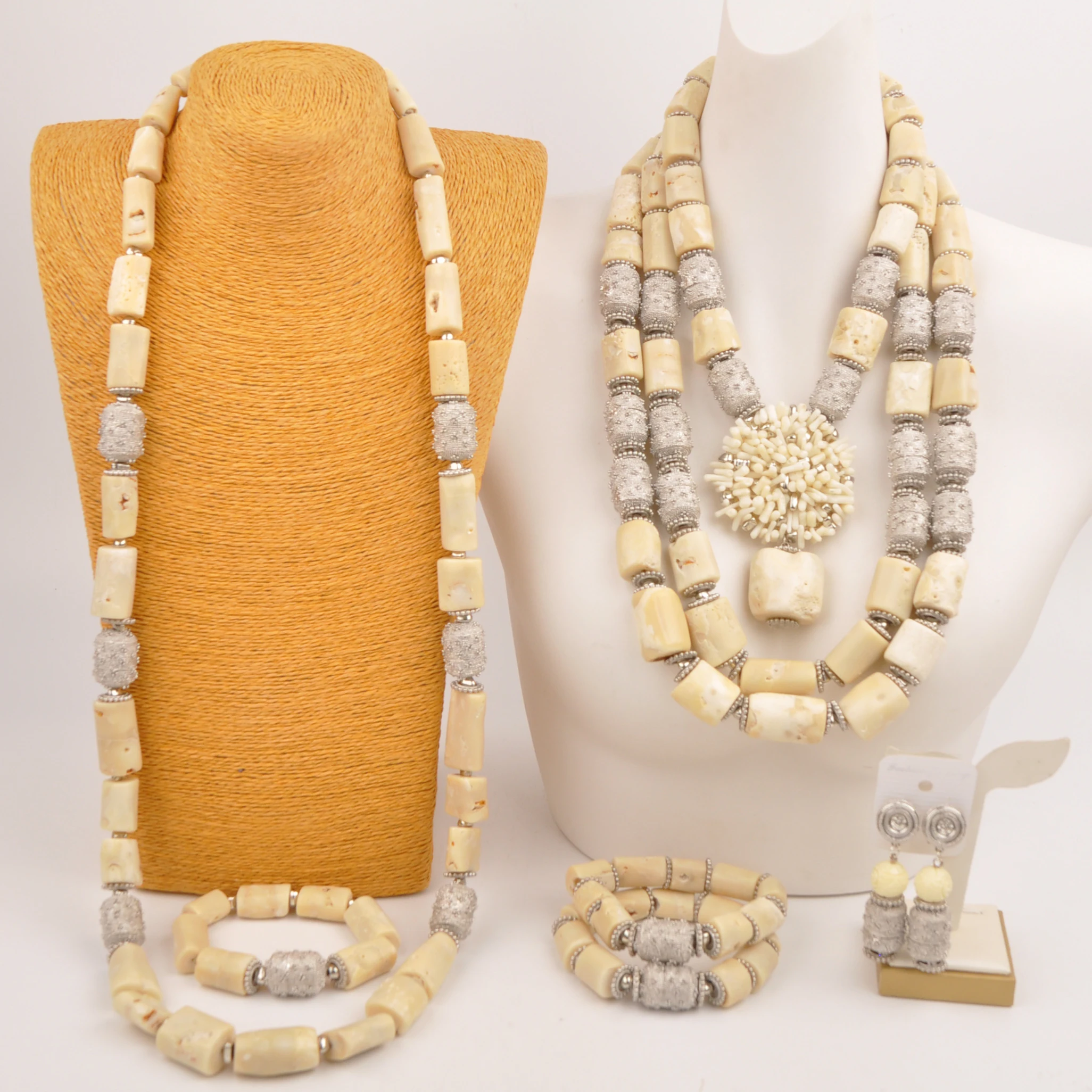 Natural White Coral Necklace African Wedding Bead Bride and Groom Set