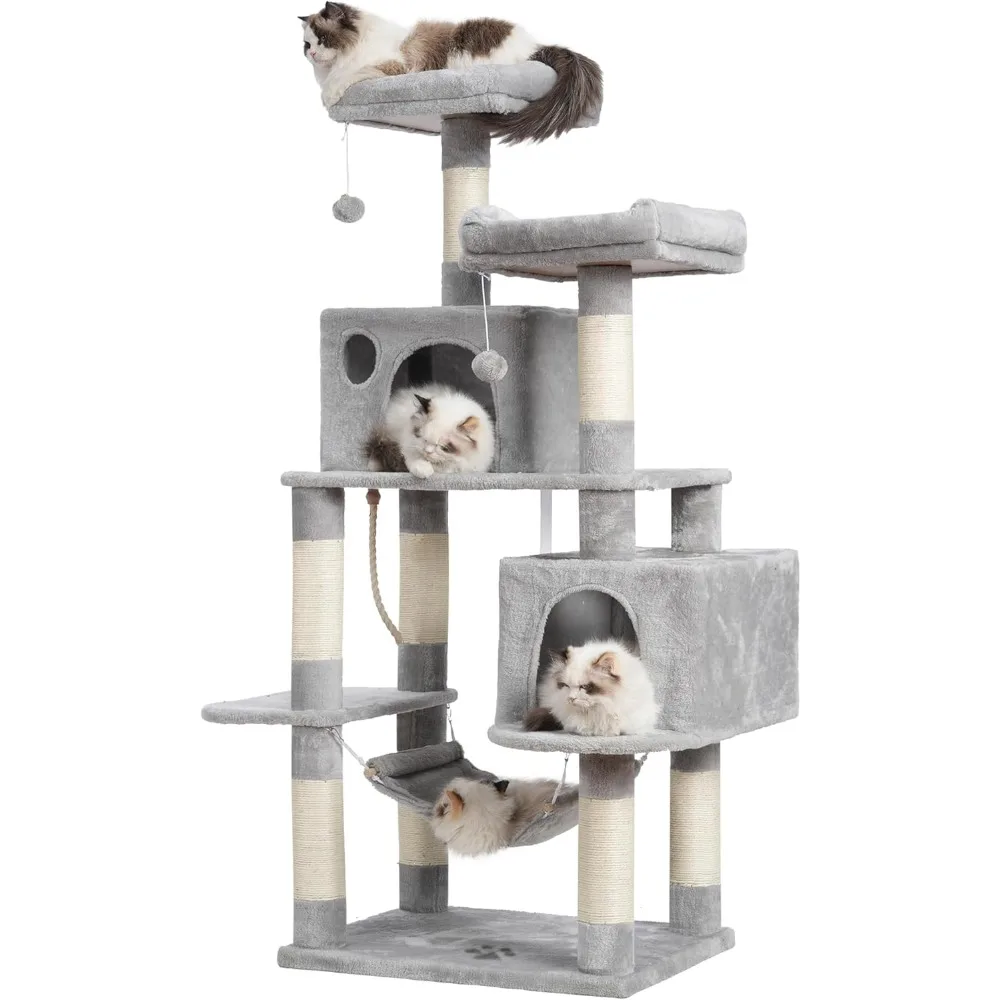 

Large Multi-Level Cat Tree with Sisal Scratching, 2 Plush Condos, and Hammock for Pets