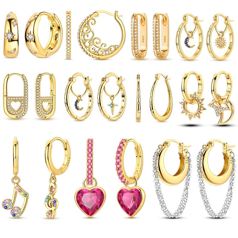 Original 925 Sterling Silver Gold Earrings Heart Note Tassel Hoop Earrings for Teens Women Female Party Fine Earring Jewelry