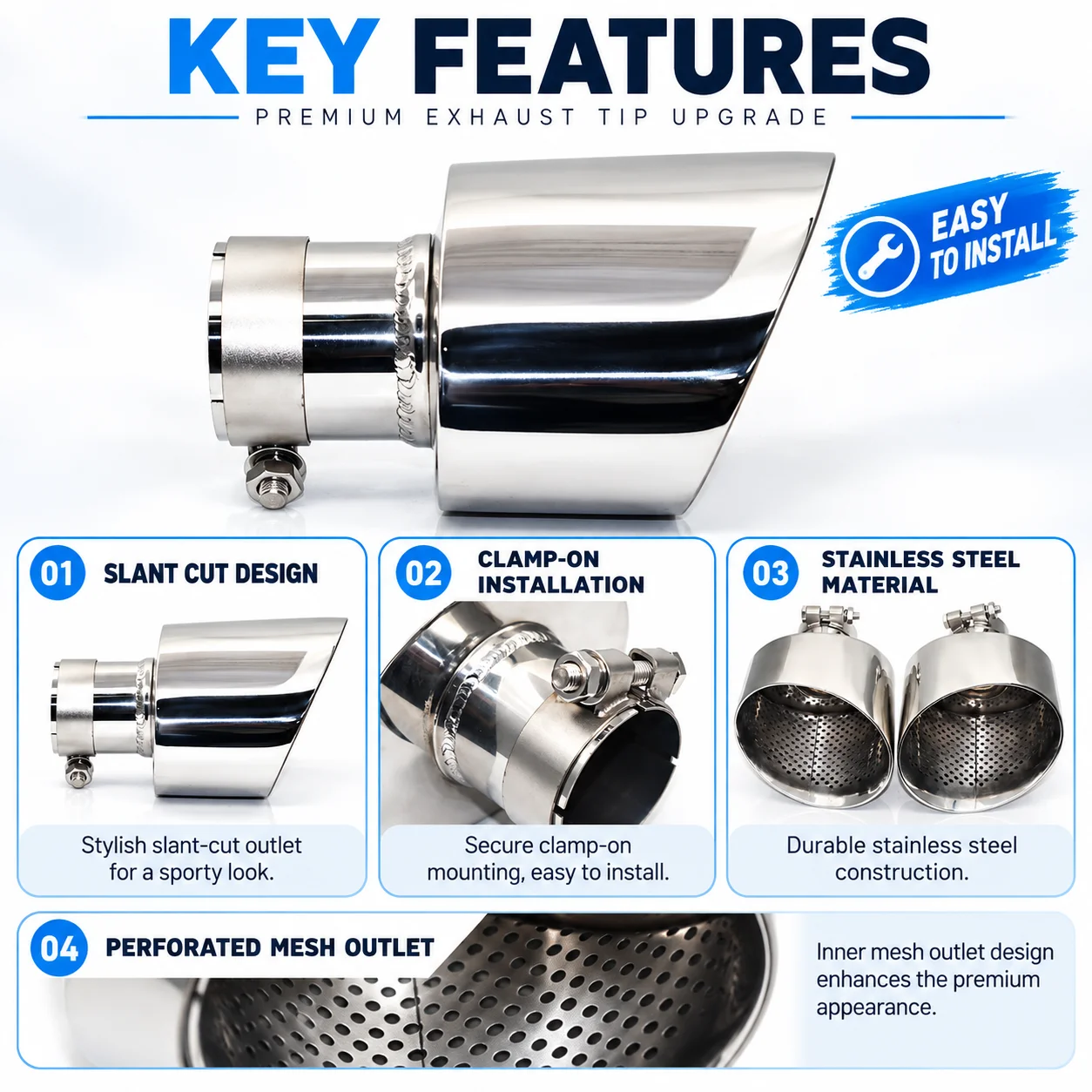 Exhaust Pipe For Audi A3 A4 A5 A6 A7 Upgrade RS3 RS4 RS5 RS6 RS7 Look Oval Tailpipe Nozzle Exhaust System Muffler Tip