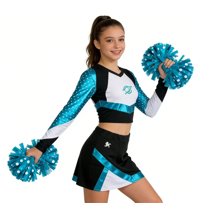 Uniforme de cosplay Maddy Cheerleader Euphoria, haut court à manches longues avec accents métalliques et jupe pour événements sportifs et fêtes à thème