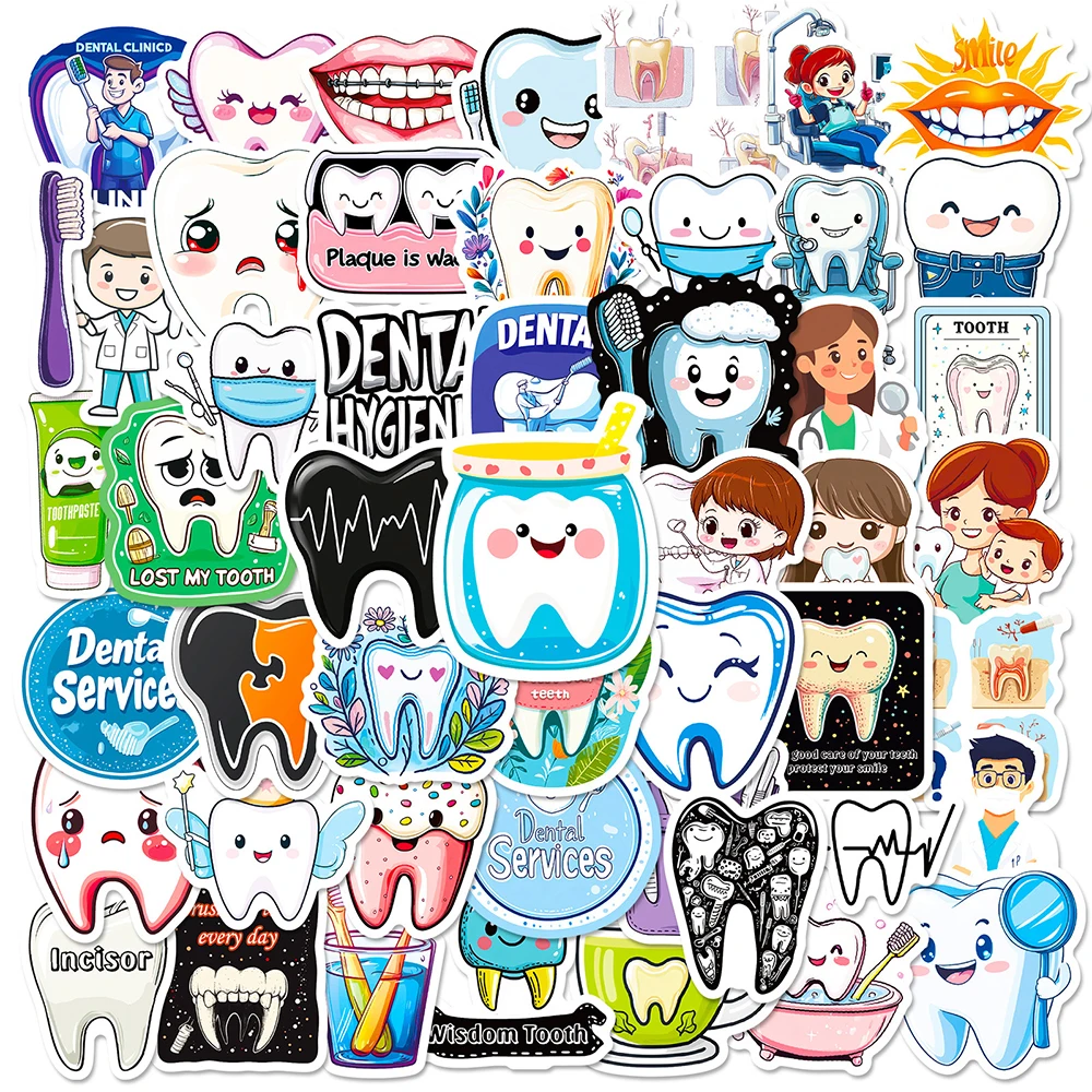 10/30/50pcs Cute Dentist Protect Tooth Cartoon Stickers Kids Toys Decoration Notebook Laptop Suitcase Funny Stationery Sticker