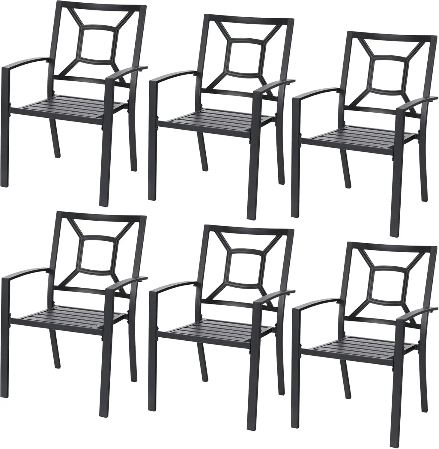 6 Pcs Metal Outdoor Dining Chairs with Armrest Set of 6 Portable Wrought Iron Patio Dining Chairs Supports 300 lbs